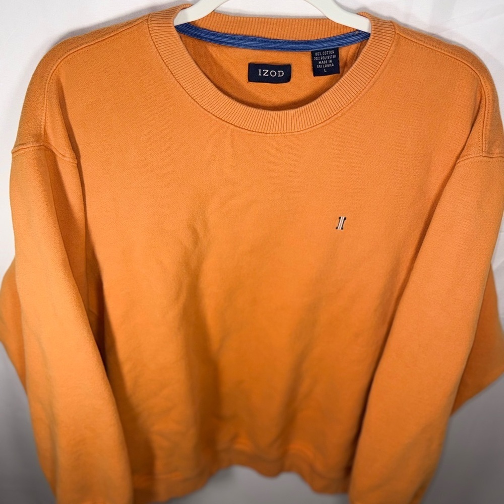 Izod Men’s Orange Crewneck Long Sleeve Sweatshirt Pullover With Logo Size Large - Picture 16 of 16